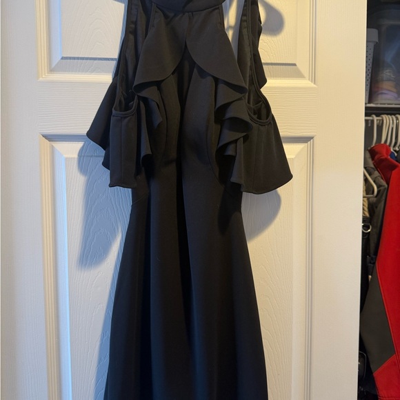 La Femme Black Ruffle Cold Shoulder Mini Dress - Picture 5 of 5